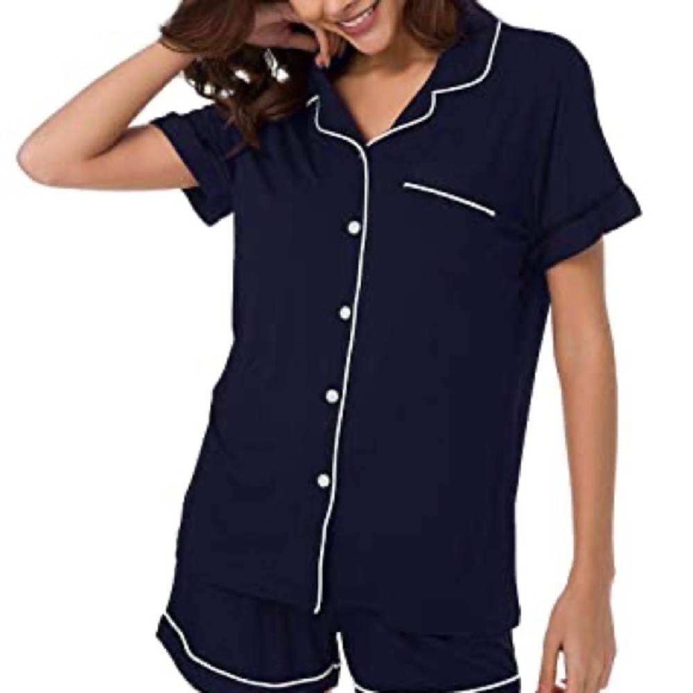 Woman's SIORO Navy Button Down PJ/Sleepwear Top M